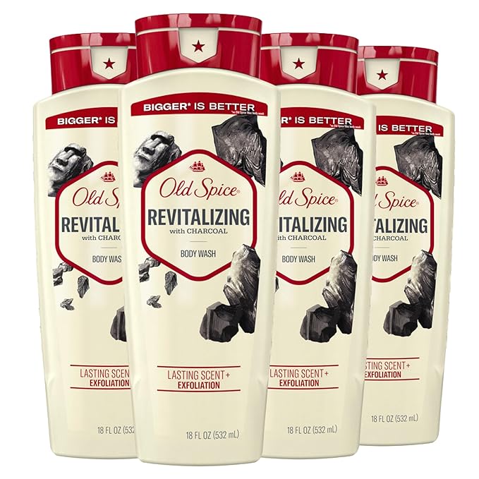 Old Spice Cleansing Body Wash for Men 24/7 Shower Fresh with Lasting Scent Exfoliate &amp Moisture Gentle on Skin Vitamin B3 Volcano with Dark Cedar + Amber Scent 18 oz (Pack of 4)