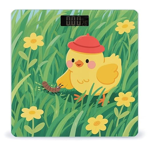 Yellow Chick in Grass Weight Scale Large Digital Bathroom Scales with Bright LED Display Non Slip Digital Scale and Step On Fashion Weighing Machine for Body