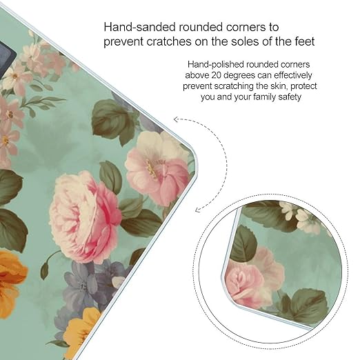 Vintage Floral Flowers Bathroom Scale Large LCD Backlight Display Digital Scale Rounded Corners Body Scales Automatic Power On/Off Bathroom Scales for Home Bedrooms