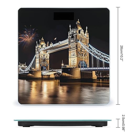 Night London Tower Bridge Scale for Body Weight Anti-Slip Sturdy Tempered Glass Weighing Machine Highly Digital Accurate Bright LCD Bathroom Scale for Household Gift