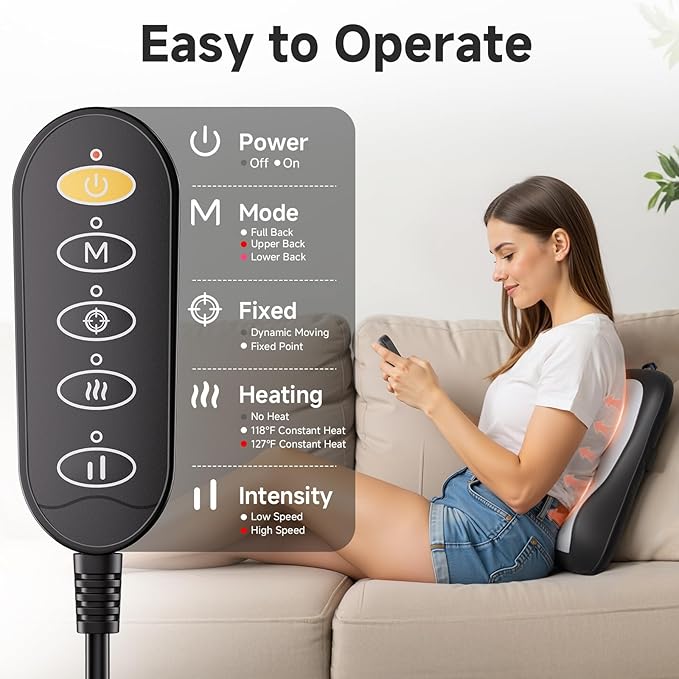 Shiatsu Back and Neck Massager for Pain Relief Deep Tissue Up and Down Rolling Back Massager with Heat 3D Kneading Massage for Office Home Car Birthday Gifts for Women Men Mom Dad
