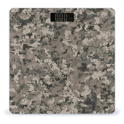 Army Digital Camouflage Bathroom Scale Automatic Power On/Off Body Scales LCD Backlight Display Square Digital Scale Rounded Corners Bathroom Scales for Home Bedrooms