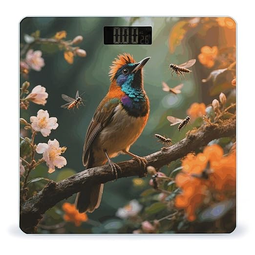 Royal Flycatcher Weight Scale Cute Bathroom Scale for Body Highly Accurate Digital Weighing Machine for People Compact LCD Display Scales with Sturdy Toughened Glass Scales