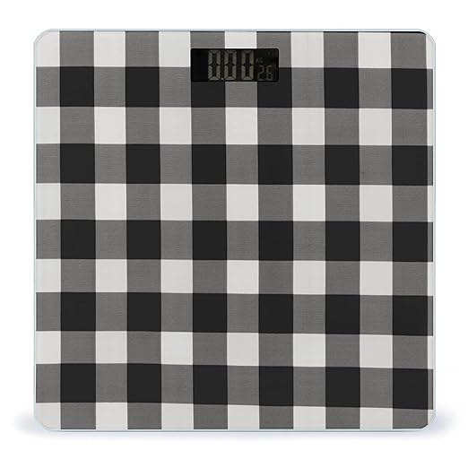 Black and White Plaid Bathroom Scale for Body Weight LCD Display Digital Bathroom Scale Tempered Glass Bathroom Weight Scales Fashion Smart Scales for Home Bedroom 400 Lb