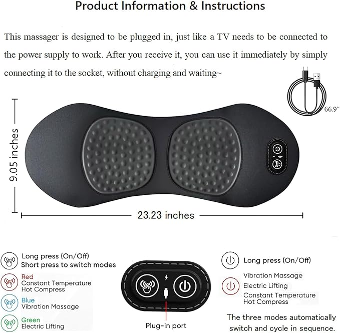 Smooth Spine Triple Fusion Back Massager 2025 Upgraded 3 in 1 Neck Shoulder Backs Massagers with Traction Vibration &amp Heat My Soothe Lab (B)