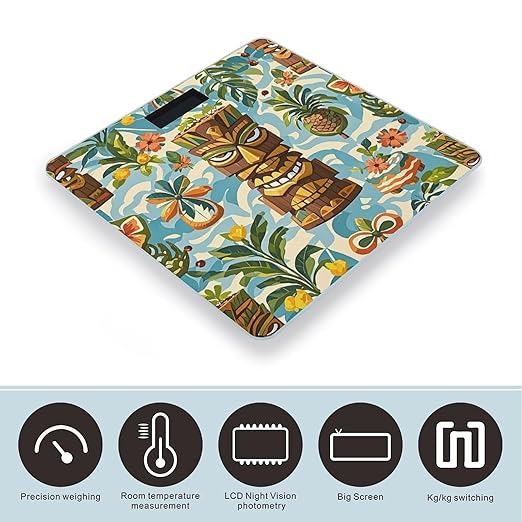 Vintage Aloha Tiki Pattern Scale for Body Weight Highly Accurate Digital Bathroom Body Scale Digital Bathroom Scales for People Anti-Slip Large LCD Display Smart Scales