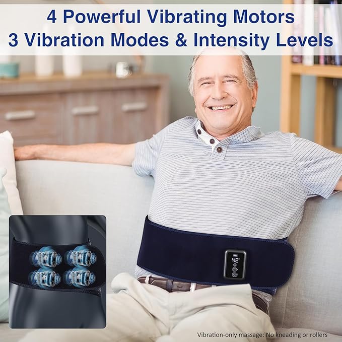 Cordless Back Massager Belt - FSA-HSA Eligible Red Light Therapy Massage Belt with 5 Heating Levels3 Vibration Modes Lower Back Massager for Pain Relief Deep Tissue4 MotorsBattery-Powered (Blue)