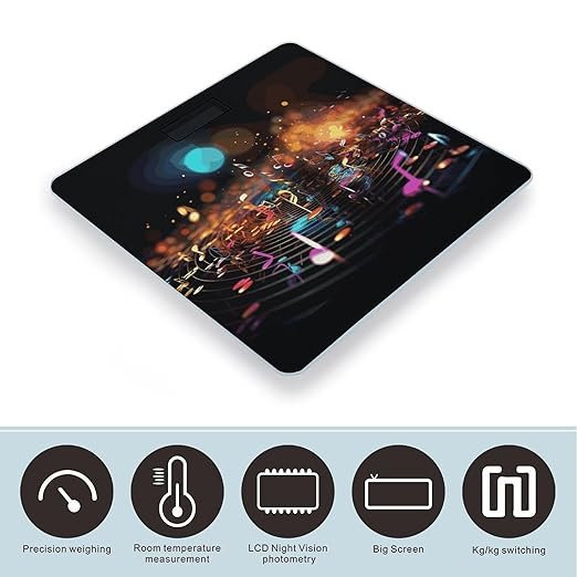 Colorful Music Notes Bathroom Scale for Body Weight Bathroom Digital Electronic Weighing Scale with Back Lit LED Display Sturdy Tempered Glass Weight Watchers Scales 400lb