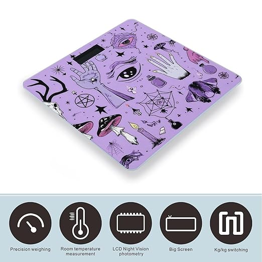 Smart Scale for Body Weight Automatic Switch Digital Bathroom Weighing Scale Witch Witchcraft Goth Skull Mushroom