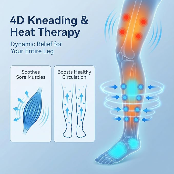 Leg Compression Massager Foot Calf Massager with Air Pressure Leg Compression Boots for Recovery &amp Pain Relief 8 Intensities 4 Chambers Sequential Massage