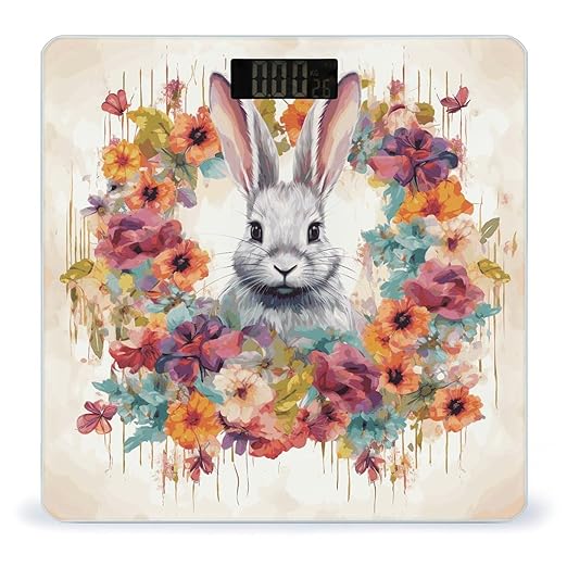 Digital Bathroom Scale for Body Weight Scale with Bright LCD Display High Accuracy Step-On Technology Auto On/Off Watercolor Rabbit and Flowers Digital Scales 400 Lbs /180kg