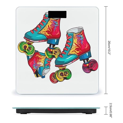 Colorful Roller Skates Scale for Body Weight Safe Rounded Corners Tempered Glass Digital Bathroom Scale LED Display 400lb Capacity Weight Scales with High Precision Sensors