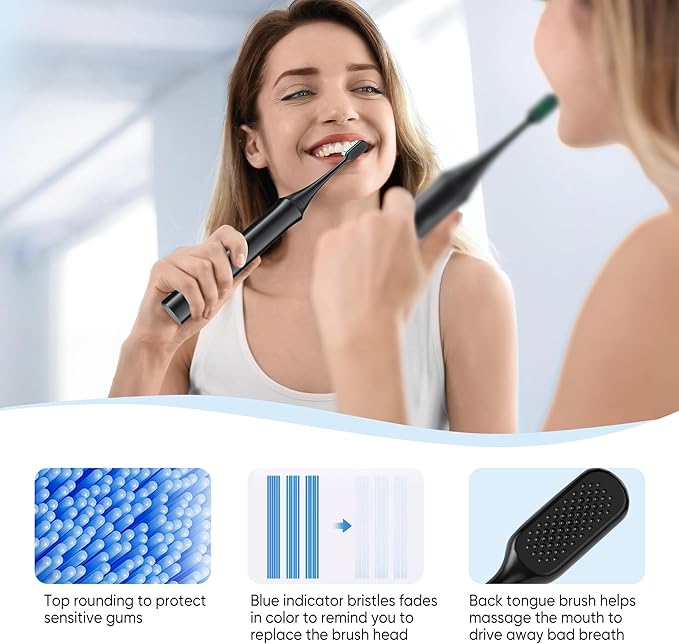 bluelk Electric Toothbrush for Adults and Kids- Sonic Toothbrush with 6 Brush Heads in 3 Types Rechargeable with 5 Modes and Built-in Smart Timer Hsa Store Eligible Items