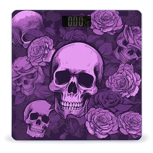 Purple Skulls and RosesScale for Body Weight with LCD High Precision Weighing Scales Fashion Sturdy Tempered Glass Weight Scales Easy-to-Read Digital Bathroom Scale for Daily 400lb