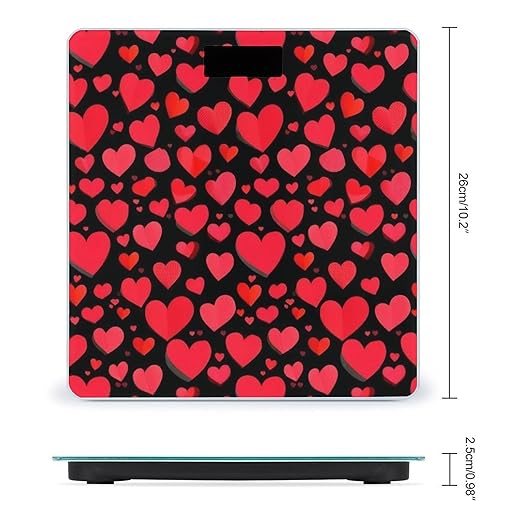 Women's Digital Bathroom Weighing Scale Automatic Switch Energy Saving Scale Smart Scale for Body Weight Valentine's Day Elegant Red Love Heart Black