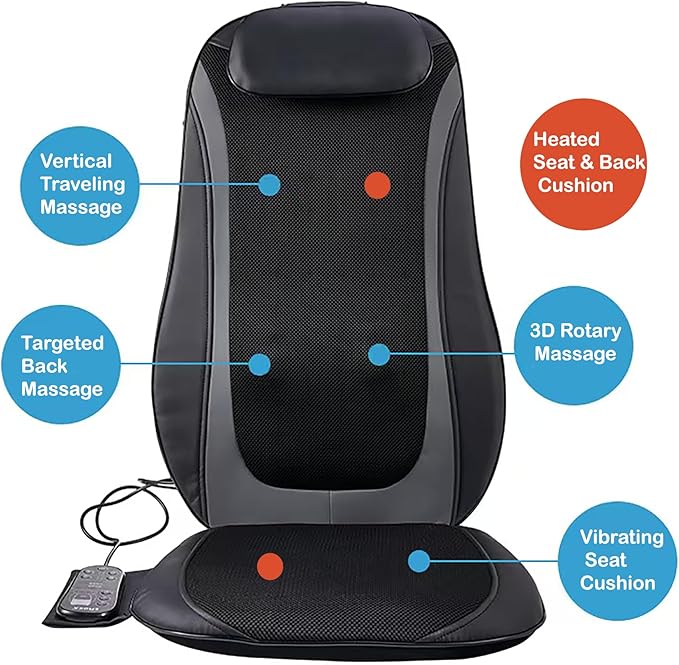Back Massager with Heat Shiatsu Massage Chair Pad for Back Pain Rolling Kneading Massage Seat Cushion Gifts for Women/Men Stress Relax at Car Home Office