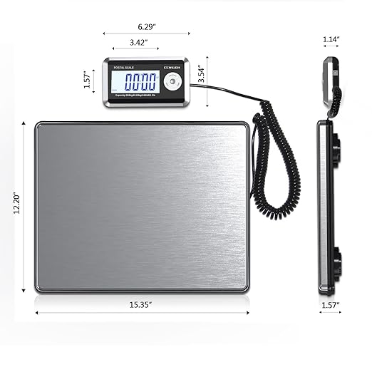 Shipping Scales 440lbs x 1.76oz Stainless Steel Large PlatformSmall BusinessSuperlight High Accurate Postal Scales for Shipping PackagesPost OfficesLuggage Scale Battery and Adapter