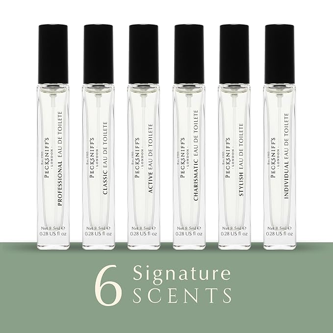 Pecksniff’s Men’s Fine Fragrance Gift Set – 6x10ml Eau de Toilette Collection – Luxury Cologne Sampler Designed in England