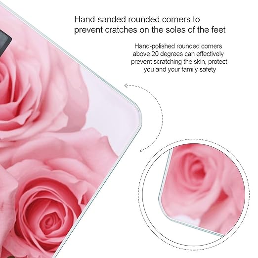 Pink Fresh Roses Scale with LCD Precision Weighing Scales Sturdy Tempered Glass Weight Scales Easy-to-Read Anti-Slip Weight Digital Bathroom Scale for Daily