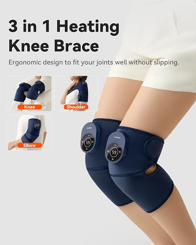 Cordless Knee Massager with Heat Vibration for Pain Relief MAXwarm 3.0[2026 Upgraded]-Electric Heated Knee Brace with 3 Heat Levels and 3 Massage Mode for Men Women(Blue 1-Pack)