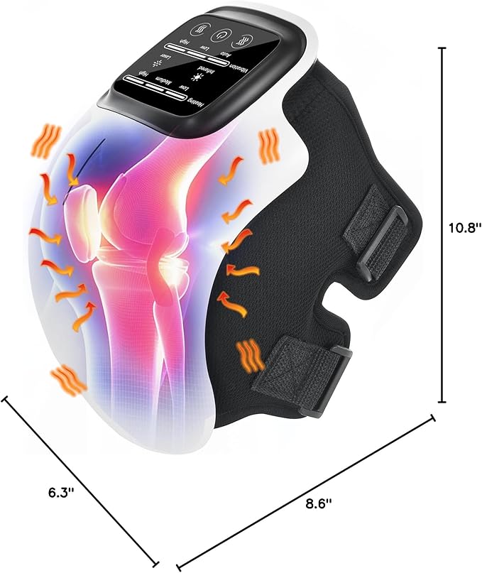 Knee Massager Large LED Screen Adjustable TemperatureCordless Knee Massager with Heat and Vibration Portable Massager for Knee Discomfort Longer Knee Straps 48CM