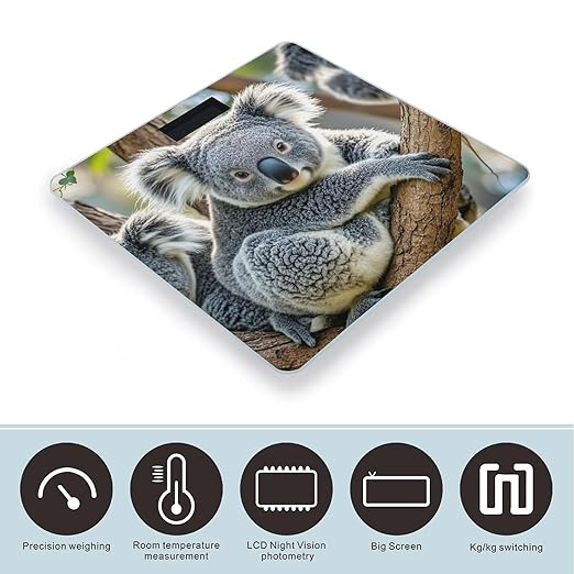 Lovely Koala Scale for Body Weight Accurate Digital Bathroom Scale Toughened Glass High Precision Scales Smart Weight Scales with Large LCD Backlight Display Weighing Machine