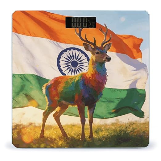 Colorful Deer and National Flag Weight ScaleClear LED Display Bathroom Digital Weighing ScaleTempered Glass Digital Bathroom Scale for Body Weight Capacity Up to 400 Lbs