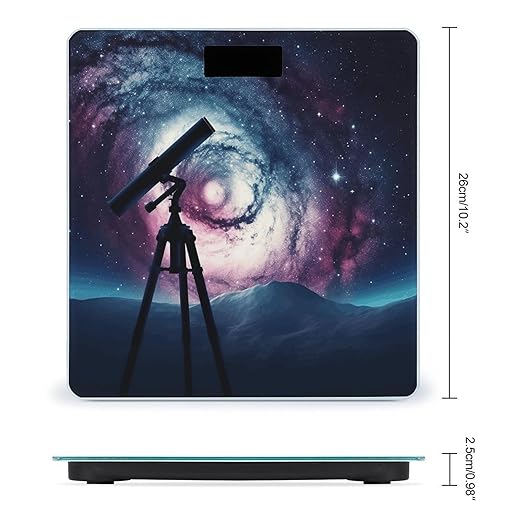 Space Galaxy with Telescope Scale for Body Weight Anti-Slip Tempered Glass Digital Bathroom Scales Clear LCD Display Weighing Scale Safe Rounded Corners Smart Scales