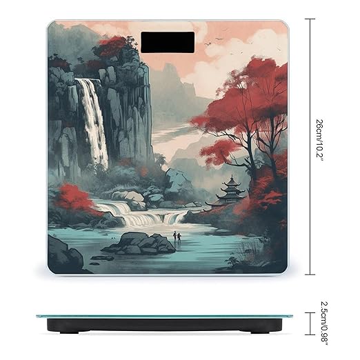 Waterfall Scene Painting Scale for Body Weight Accurate Digital Bathroom Scale Toughened Glass High Precision Scales Smart Weight Scales with Large LCD Backlight Display Weighing Machine