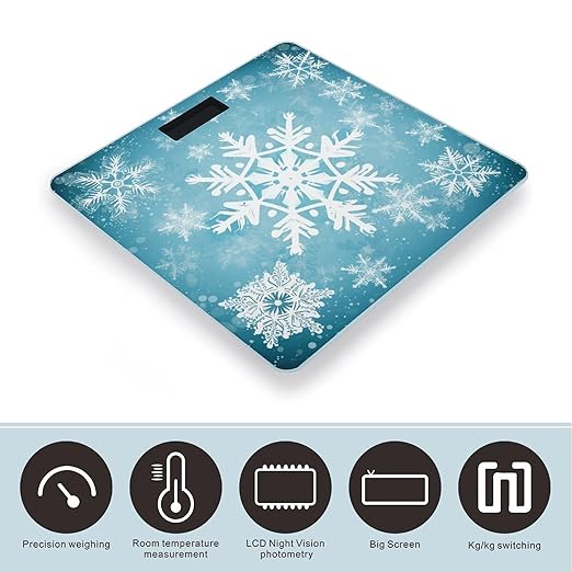 Winter Snowflake Weight Scale Large Bathroom Scales Digital Weight with Bright LED Display Non Slip Automatic Weighing Scale Fashion Weighing Machine for Body