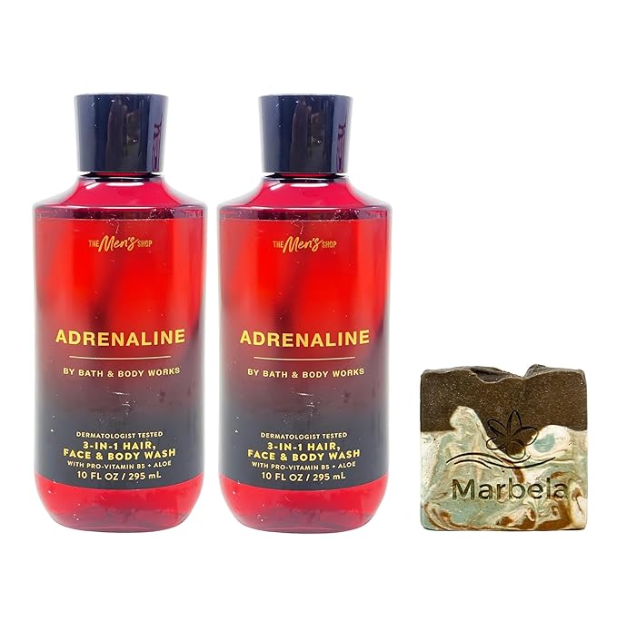 Bath &amp Body Works - 2- Adrenaline - 3-in-1 Hair Face &amp Body Wash with a Cabin Spice Soap