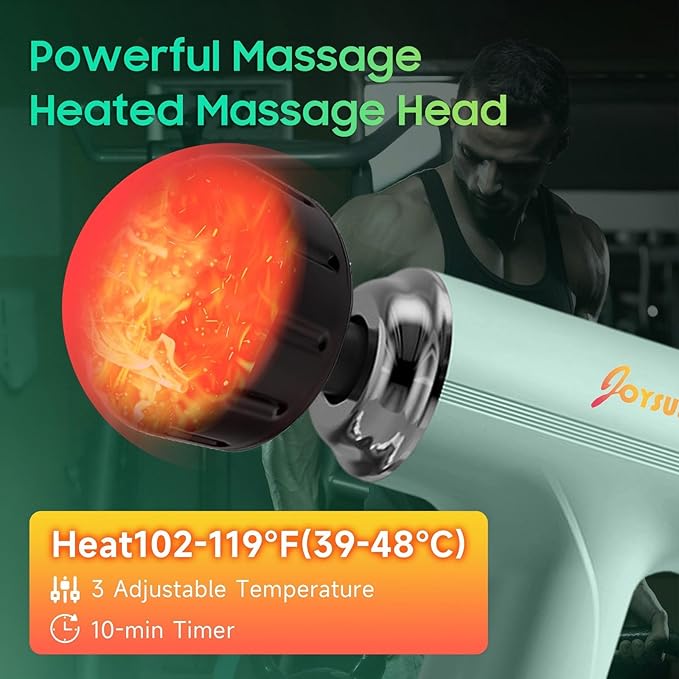Massage Gun with Heat – Amazing Power! Deep Tissue Percussion Massager Handheld Mini Muscle Gun 7 Massage Heads Quiet &amp Portable
