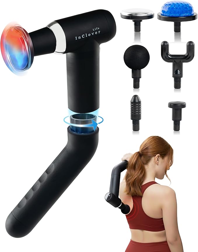 Massage Gun with Detachable Extension Handle for Deep Tissue Muscle Massage – Handheld Back &amp Shoulder Percussion Heated Massager for Men &amp Women. Professional Pain Relief Massage Tool.