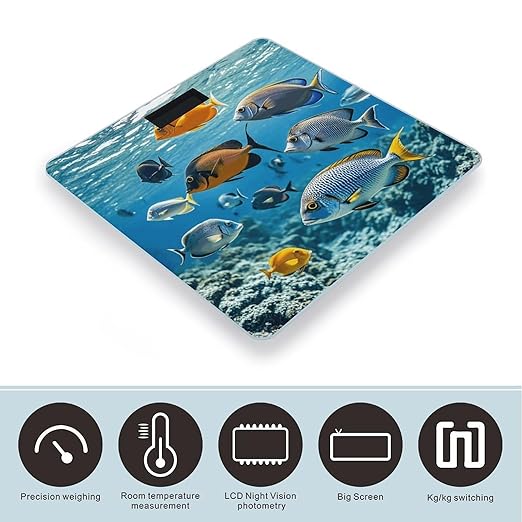 Fish in The Sea Digital Bathroom Scale for Body Weight Weighing Scale with Backlit LCD Display High Precision Measurements &amp Measures Weight Up to 180kg