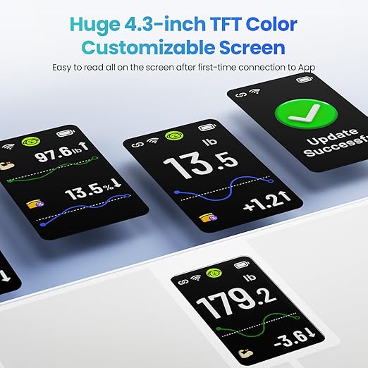 Smart Scale for Body Weight BMI Body Fat Muscle Mass Digital Bathroom Weight Scale with 4.3 Color Display 20 Body Composition Scale High Accurate Wi-Fi &amp Bluetooth Scale 400 lbs 11.8