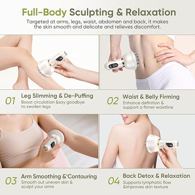 Lymphatic Drainage Massager &amp Anti-Cellulite Tool - Body Sculpting Machine with Microcurrent Light Heat &amp Vibration for Legs Arms Belly | Reduces Stretch Marks &amp Cellulite