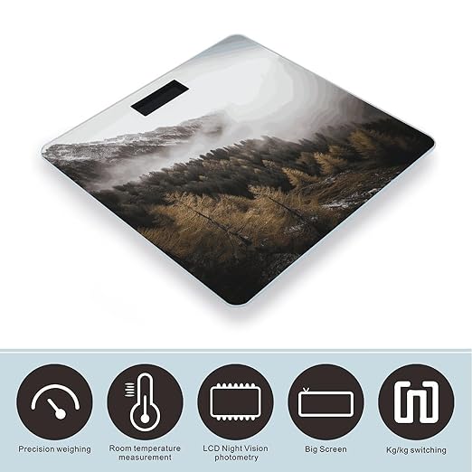 Landscape of Trees and Mountain Surrounded by Fog Smart Scale for Body Weight Accurate Bathroom Scale with LED Display Digital Weight Scales Weighing Machine High Precision Scales for Bath Home