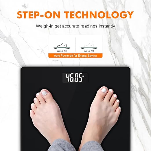 GRIFEMA GA2001-1 Digital Scales for Body Weight Weighing Bathroom Scales LCD Display and Step-On Technology 150kg/330lb 26x26cm Batteries Included Black