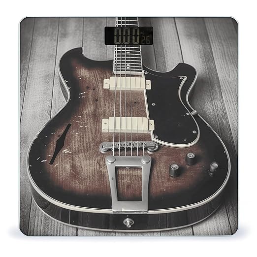 Vintage Guitar Scale for Body Weight Highly Accurate Digital Bathroom Scale Sturdy Tempered Glass Weighing Scales with LCD Display Fashion Body Fat Smart Scales 400lb