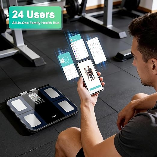 Smart Scale for Body Weight8-Electrode Digital Bathroom Scale for Weight Fat BMI Muscle Mass Full Body Composition Analyzer 28 Measurements Accurate Weighing Machine Syncs w App for 24 Users