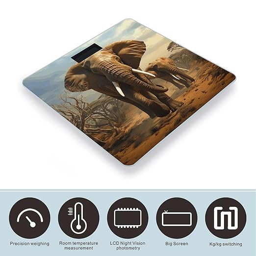 Elephant Animals Scale for Body Weight Accurate Digital Bathroom Scale Toughened Glass High Precision Scales Smart Weight Scales with Large LCD Backlight Display Weighing Machine
