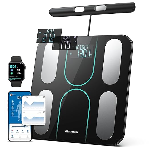 Smart Scale for Body Weight and Fat 8-Electrode Full-Body Composition Scale with Handle Dual-Frequency BIA 28 Body Metrics High Accuracy Digital Bathroom Scale FSA&ampHSA Eligible