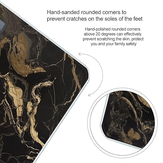 Gold Black Marble Bathroom Scale for Body Weight LCD Display Digital Bathroom Scale Tempered Glass Bathroom Weight Scales Fashion Smart Scales for Home Bedroom 400 Lb