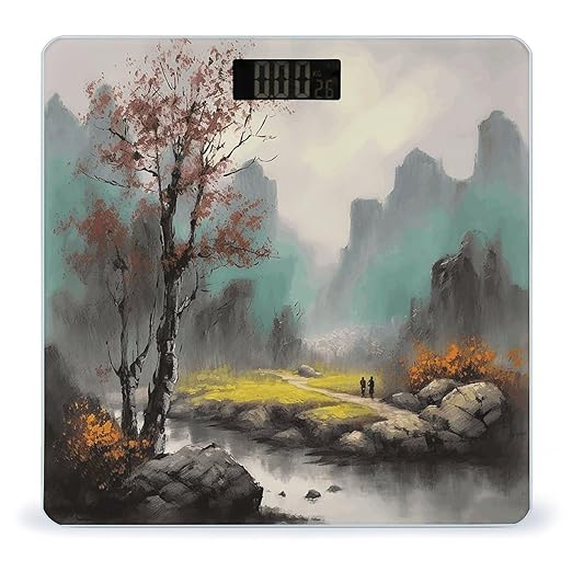 Landscape Painting Digital Bathroom Scale for Body Weight Weighing Scale with Backlit LCD Display High Precision Measurements &amp Measures Weight Up to 180kg