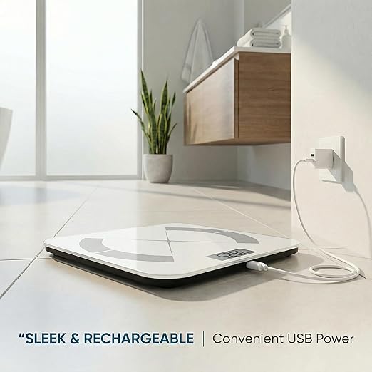 Smart Body Scale - Bluetooth Bathroom Scale with 18 Body Metrics &amp Trend Tracking Thickened I-Beam Design Large Tempered Glass 400 lbs Capacity (White)