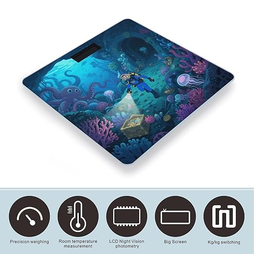 Deep Sea World Weight Scale Large Digital Bathroom Scales with Bright LED Display Non Slip Digital Scale and Step On Fashion Weighing Machine for Body