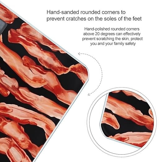 Bacon Pattern Scale for Body Weight High Precision Digital Weight Scales with LCD Display Anti-Slip Sturdy Slim Tempered Glass Bathroom Scale for Home Use