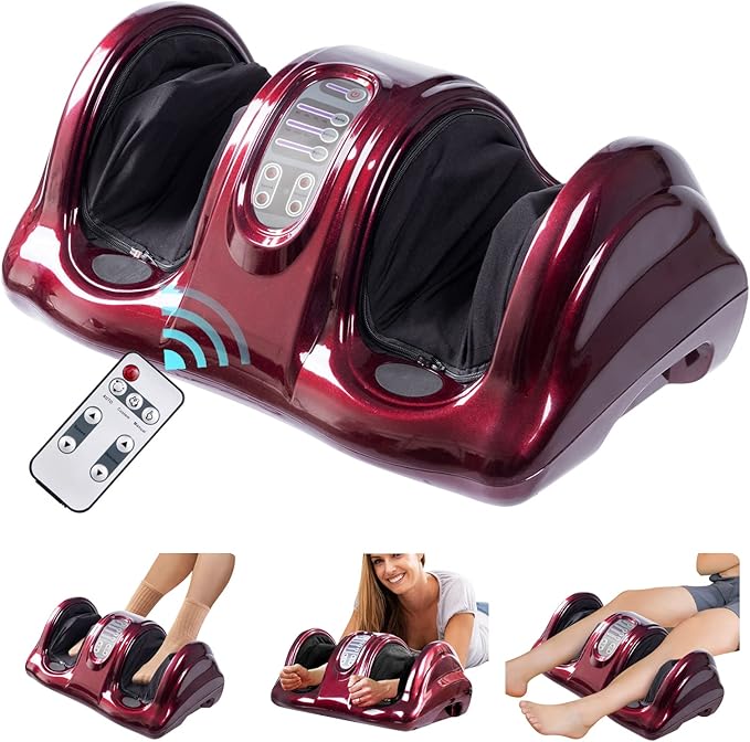 WELLHUT Foot Massager Machine Shiatsu Foot and Calf Massager for Ankle Calf Leg Arm Shiatsu Kneading Rolling Feet Massager Machine Gifts for Men and Women Burgundy