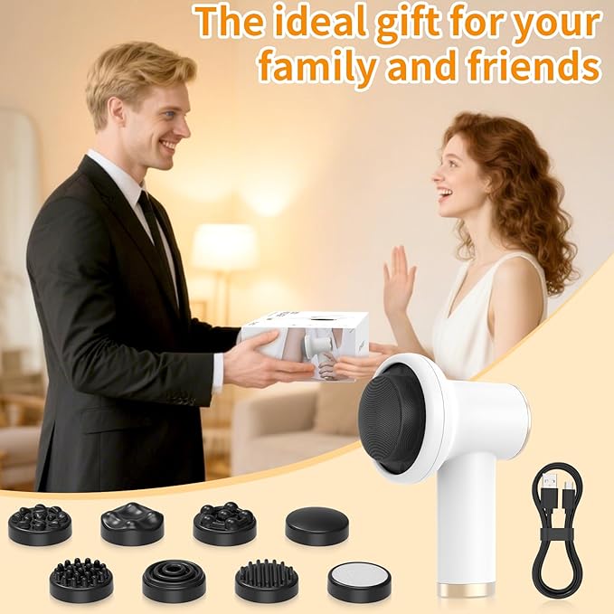 Handheld Body Massager Body Relaxing Machine Portable and Cordless Massager for Deep Relaxation 9 Modes for Body SPA 8 Massage Heads 1800mAh Battery Gift for Men Women White