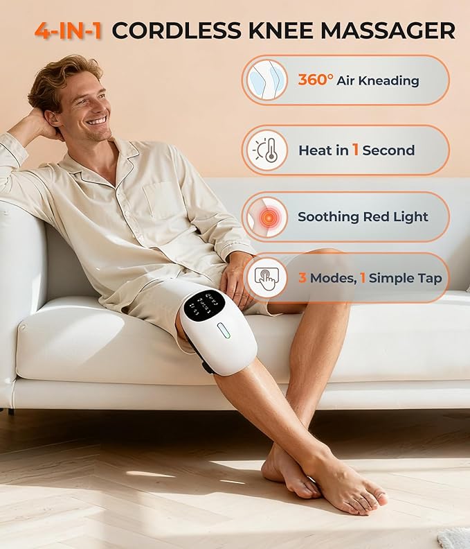 World's First 360° Knee Massager with 1-Second Heat - Cordless Red Light Therapy for Joint Comfort 3 Intensity Levels Perfect for Athletes Seniors &amp Active Adults